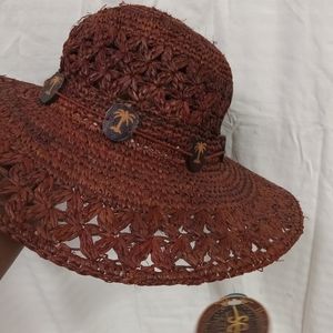 Scala Crochet Straw Hat Merlot ,Brown Rusty